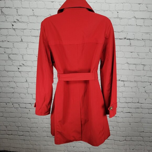 London Fog Red Double Breasted Buttoned Belted Lightweight Rain Coat Small S - Picture 2 of 16